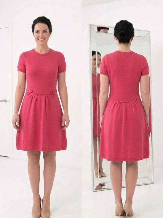 RED Valentino Dresses & Skirts - RED Valentino Pink Virgin Wool Knit A-Line Dress Crew Neck Bow, M